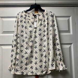 NWT - Talbots Long Sleeve V-Neck Bow Pattern Blouse - Sz M